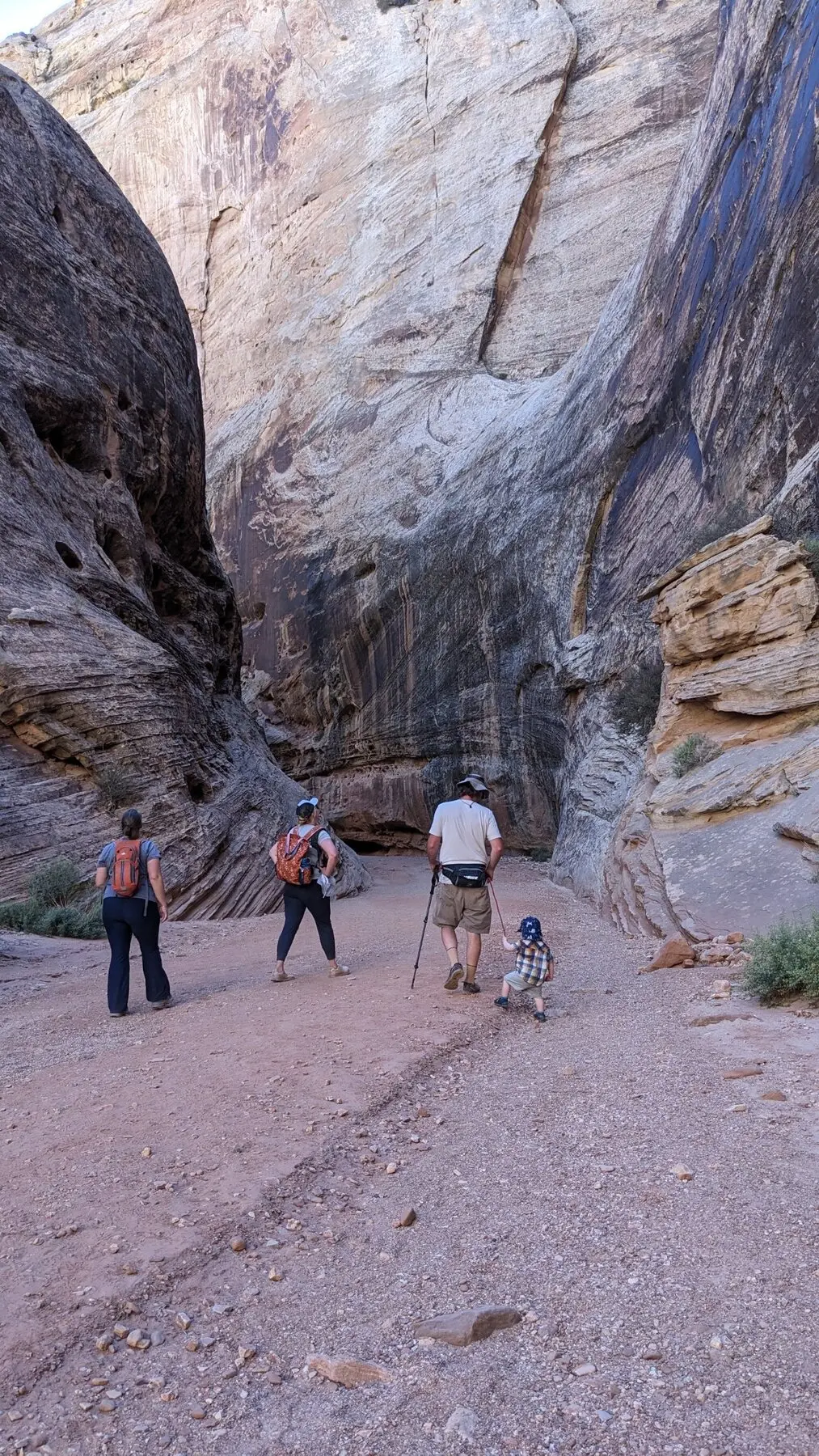 Family exploring a canyon trail